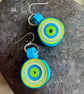 Handmade paper green blue dangle earrings  - Image 2