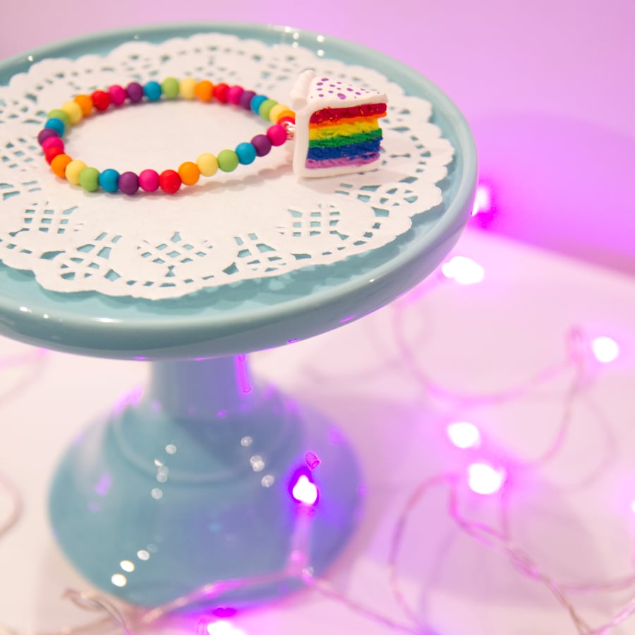 Retro Rainbow cake slice multi coloured bracelet quirky, fun, unique, handmade