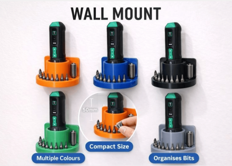 Electric Screwdriver Wall Mount Holder - Multi-Colour - Bit Storage Organiser