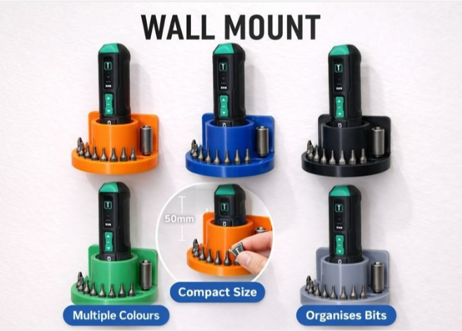 Electric Screwdriver Wall Mount Holder - Multi-Colour - Bit Storage Organiser