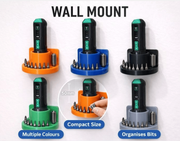 Electric Screwdriver Wall Mount Holder - Multi-Colour - Bit Storage Organiser