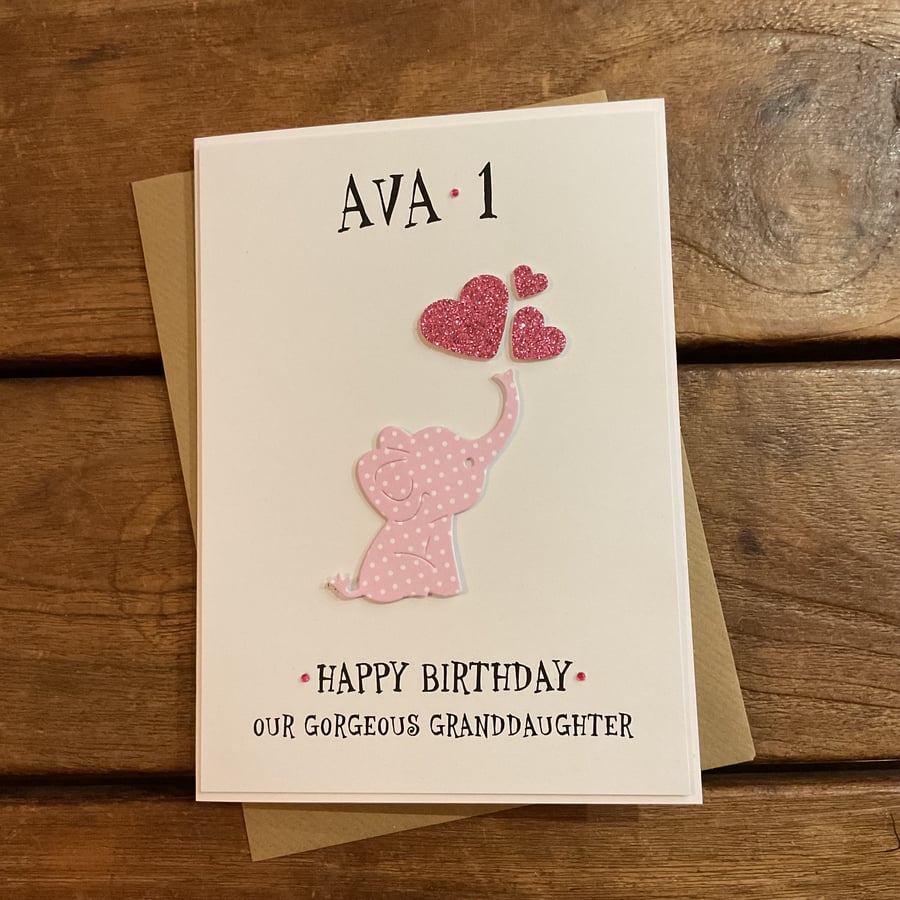 Handmade personalised 1st birthday card- Daughter, Granddaughter , niece etc