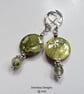 Designer Prehnite & Printed Shell Hoogie Earrings Silver Plated - Image 4