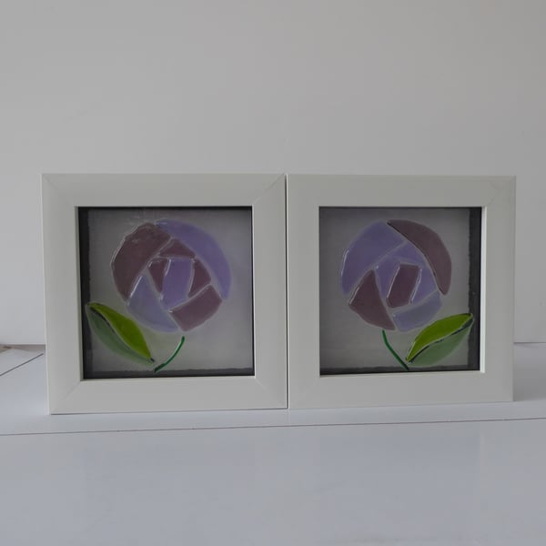 Pair of Fused Glass Framed Rose Pictures 