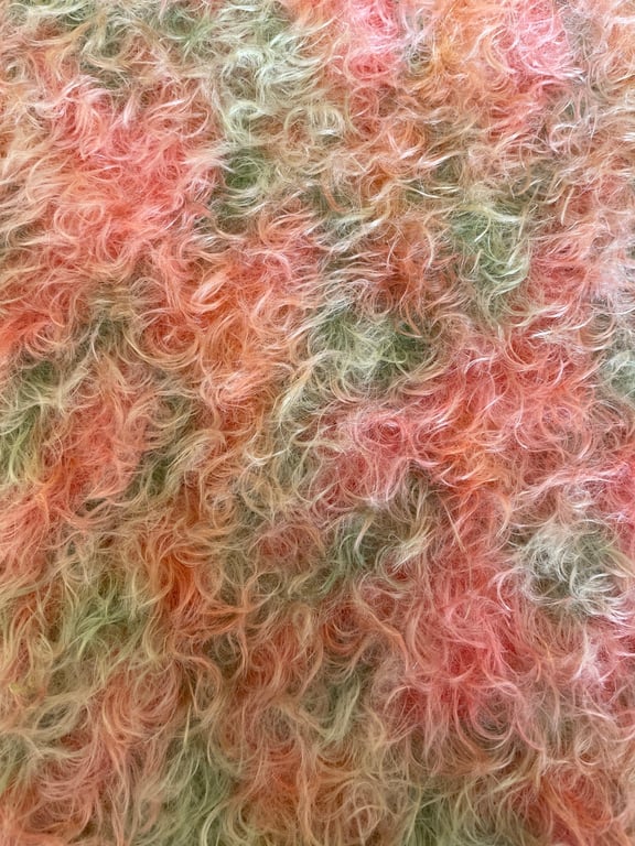 Hand dyed Helmbold mohair fur fabric "Bright Fearne" on 25mm Blush Pink