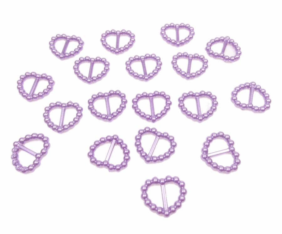 100 x Lilac Pale Purple Acrylic Pearl Buckles Heart Shape Double Sided Ribbon Sl