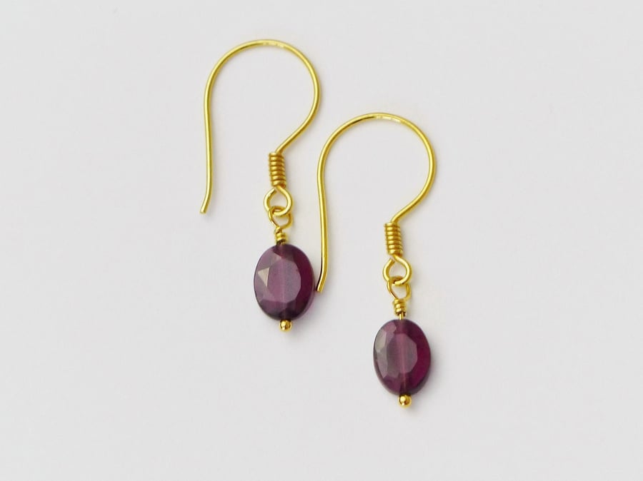 Gold Garnet drop earrings, January birthstone gift, gold vermeil, genuine garnet