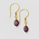 Gold Garnet drop earrings, January birthstone gift, gold vermeil, genuine garnet