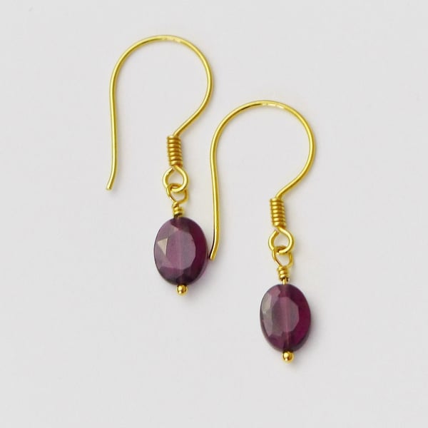 Gold Garnet drop earrings, January birthstone gift, gold vermeil, genuine garnet