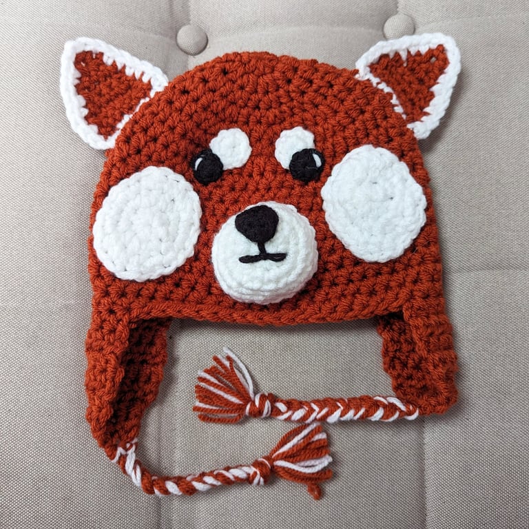Crochet red panda hat, winter novelty hat, newborn, child, toddler, adult sizes