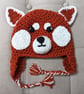 Crochet red panda hat, winter novelty hat, newborn, child, toddler, adult sizes
