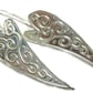 Silver heart dangle earrings.Curved hearts with raised pattern - Image 2
