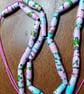 Handmade halloweiner pastel pink and blue varnished paper bead necklace - Image 7