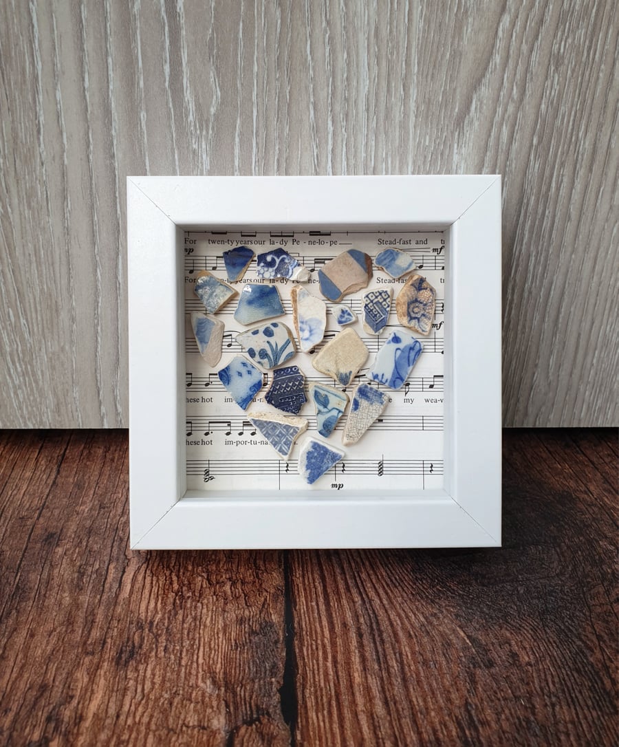 Vintage blue sea pottery heart mosaic