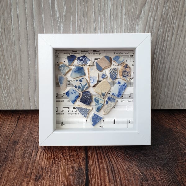 Vintage blue sea pottery heart mosaic