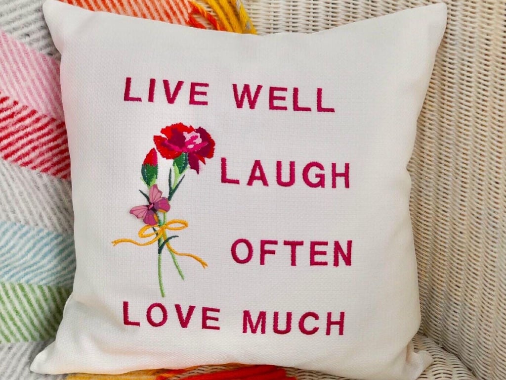 Embroidered Scatter Cushion 33cm: Live Well, Laugh Often, Love Much