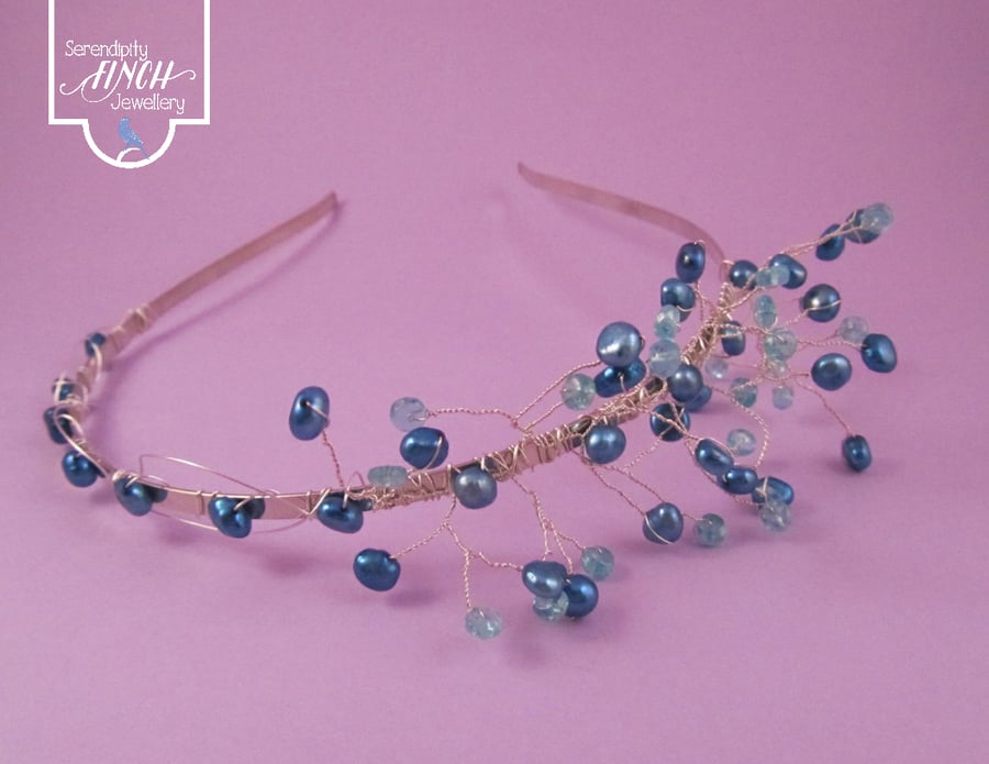 Sky Blue Apatite Pearl Tiara