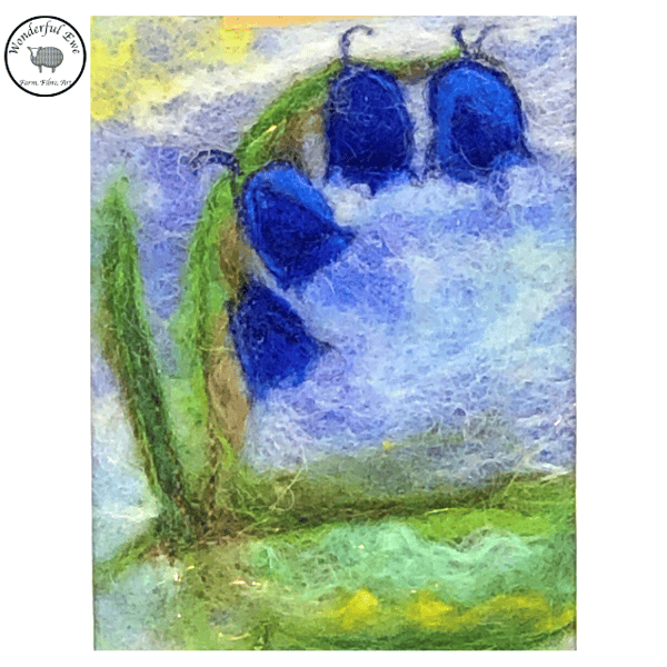 Mini felted picture fibre painting Bluebells wet needle felt embroidery gift