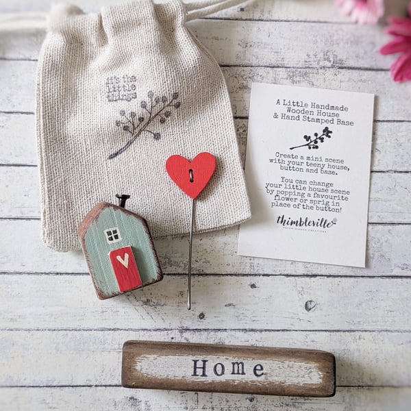 Little Wooden Painted House and Base in a Bag