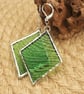 Handmade Stained Glass Dangle Earrings: Green Textured Geometric Jewelry - Image 5
