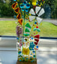 Fused glass colourful meadow flowers panel with wooden stand - Image 4