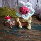 Crochet Lucky Flower Sprite On Wooden Base