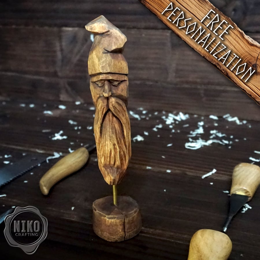 Hand-Carved Bearded Viking- Whittled Standing Figurine. Personalised 
