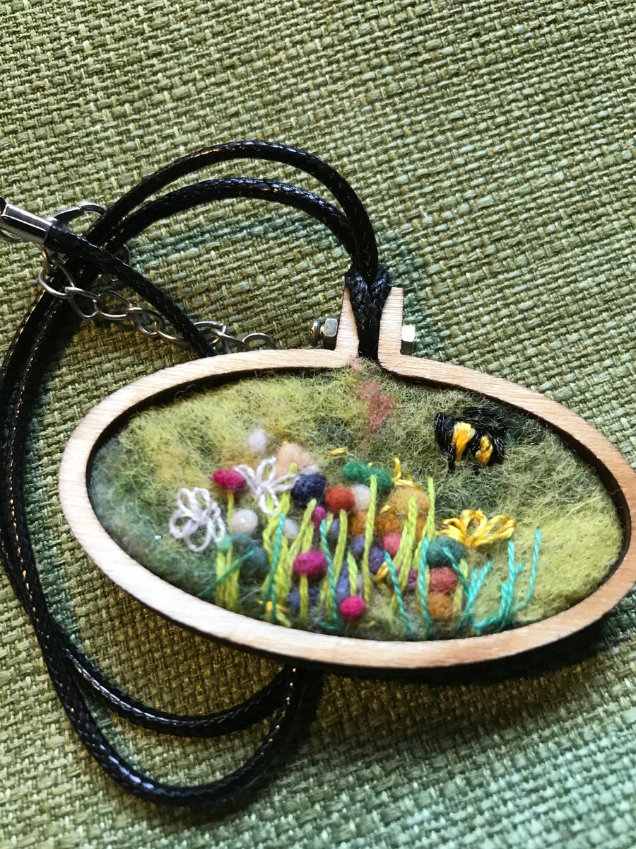 Wildflowers and Bumble Bee Mini Hoop Necklace