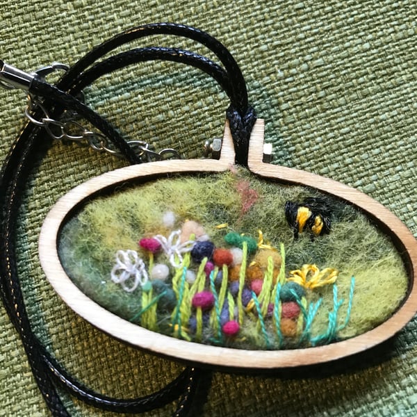 Wildflowers and Bumble Bee Mini Hoop Necklace