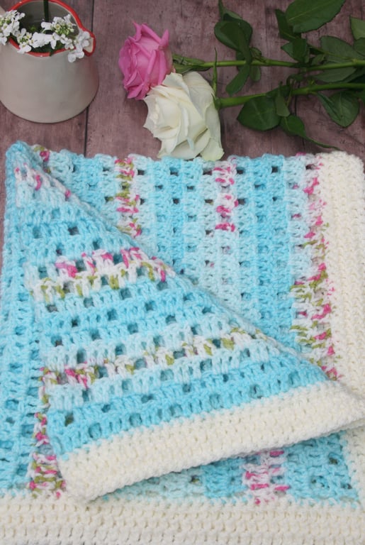 Handmade Crochet Baby Blanket - Pastel Pram Blanket - Easter Gift
