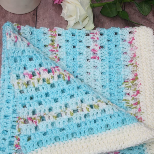 Handmade Crochet Baby Blanket - Pastel Pram Blanket