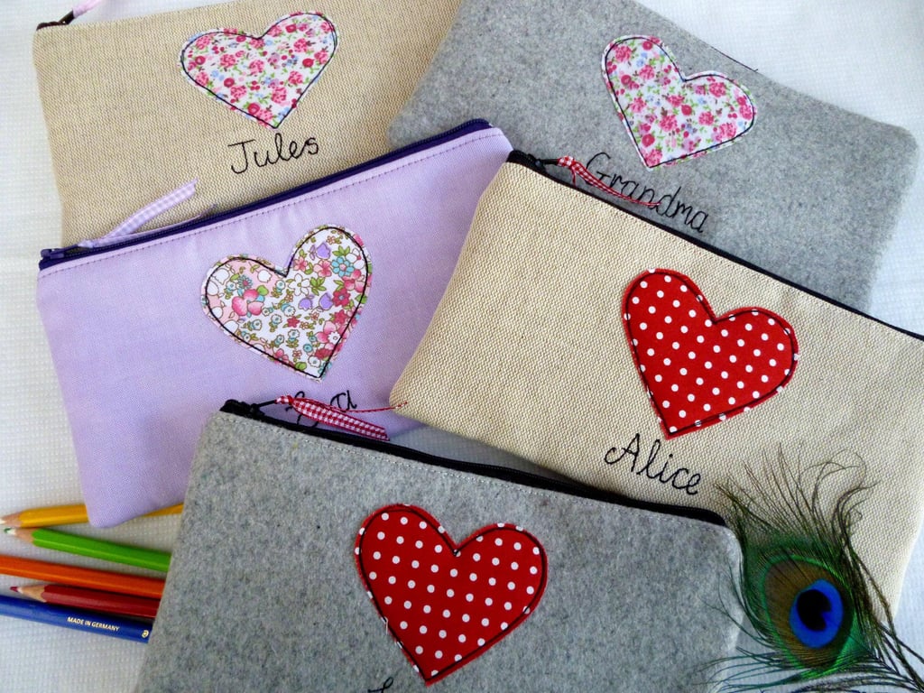 Heart Personalised Cosmetic Bag - Custom Makeup Pouch with Choice of Wording