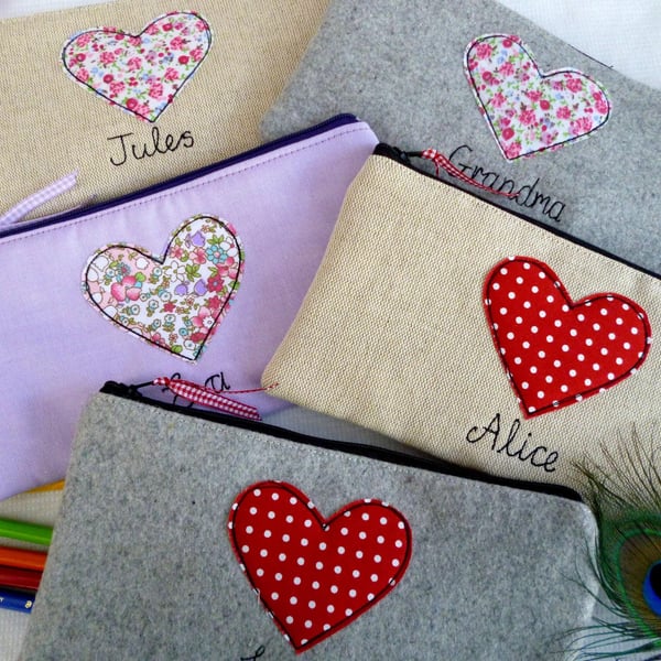 Heart Personalised Cosmetic Bag - Custom Makeup Pouch with Choice of Wording