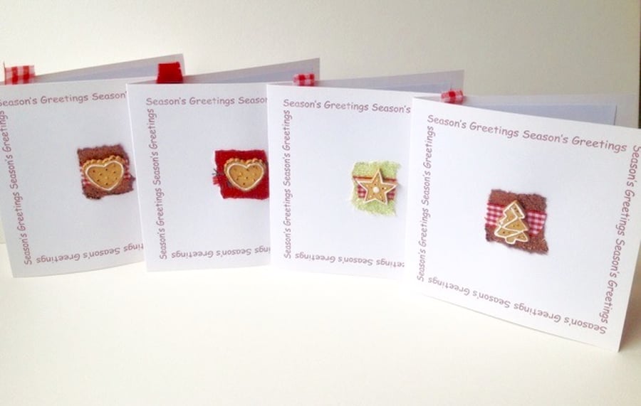 Christmas Cards,Pk Of Five,Handmade 'Gingerbread Design'Xmas Cards