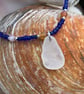 Seaglass necklace with dark blue seed beads and mixed agate