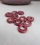 10 Medium Dark Rose Red Glazed Ceramic Donut Beads - Image 2