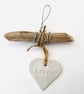 Handmade Driftwood, Loveheart hanger, pottery, gift idea, birthday, clay,  - Image 3
