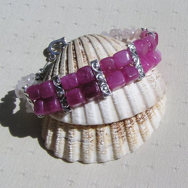 Rose Jade & Rose Quartz Gemstone Beaded Chakra Bracelet