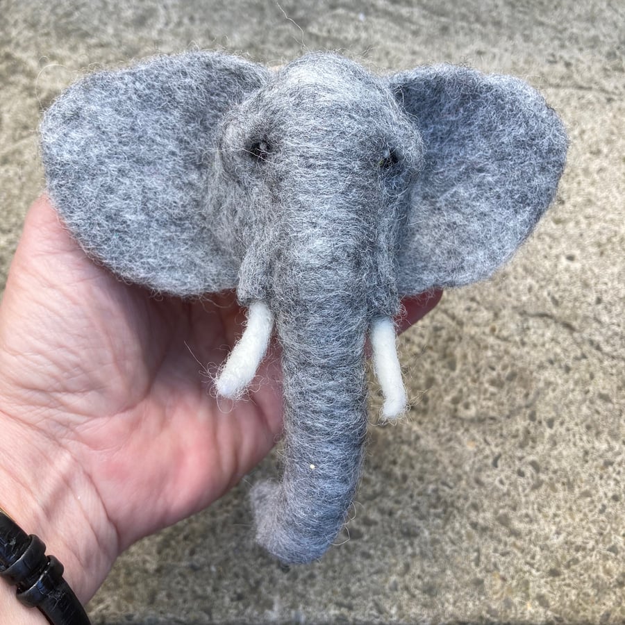 Wall mounted 3d needle felted elephant head