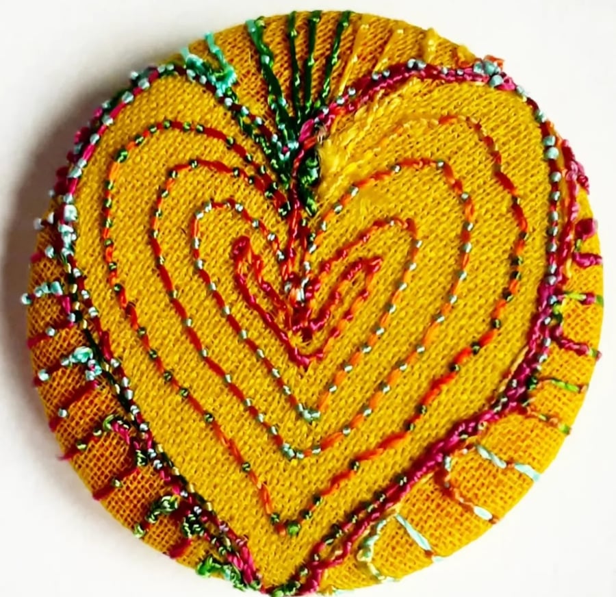 One Inch Badge Heart Fabric Badge with Free Machine Embroidery 