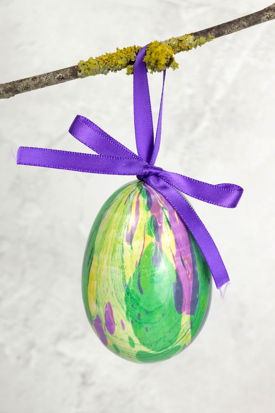 Crocus inspired marbled ceramic Easter egg hanging decoration  