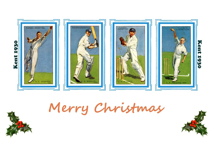 Christmas card cricket vintage 1930 design. Kent, Chapman,Woolley, FREE UK P&P