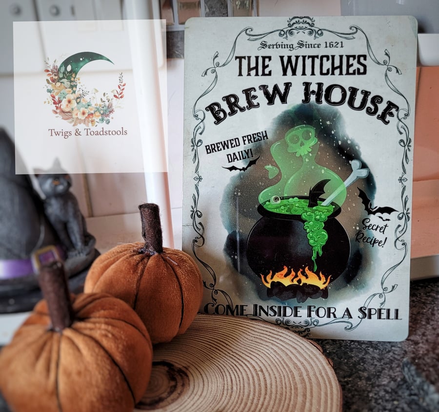 The witchs brew house metal sign 