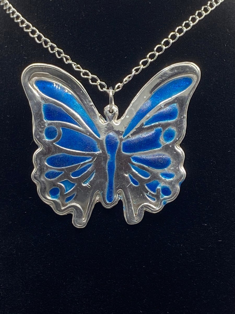 Enamelled Silver Butterfly Pendant