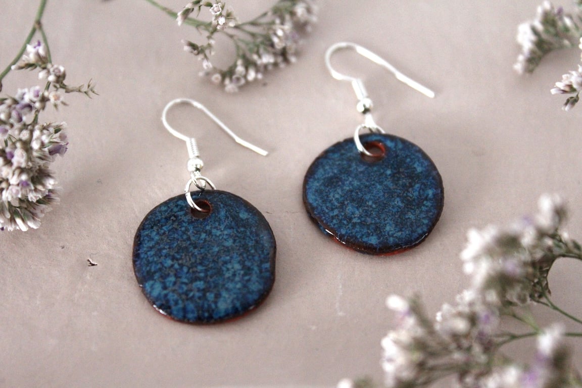 Handmade foraged clay ceramic earrings. Floating Blue glazed Bristol earrings.