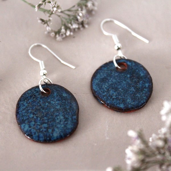 Handmade foraged clay ceramic earrings. Floating Blue glazed Bristol earrings.