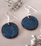 Handmade foraged clay ceramic earrings. Floating Blue glazed Bristol earrings.