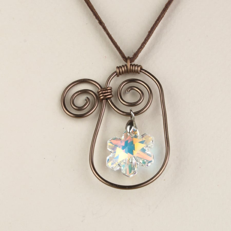 W024 SCROLL PENDANT & CRYSTAL NECKLACE