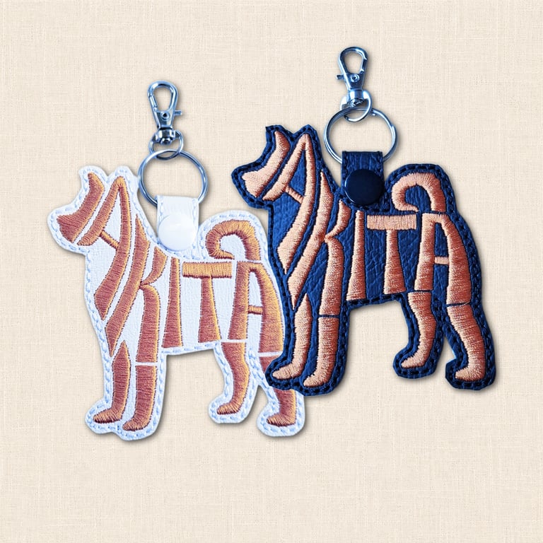 Akita Keyring - Dog Silhouette Word Art Accessory