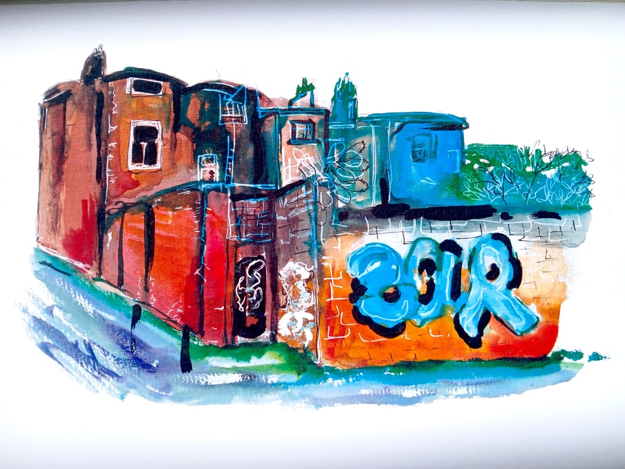 Wonky backstreet Liverpool watercolour print